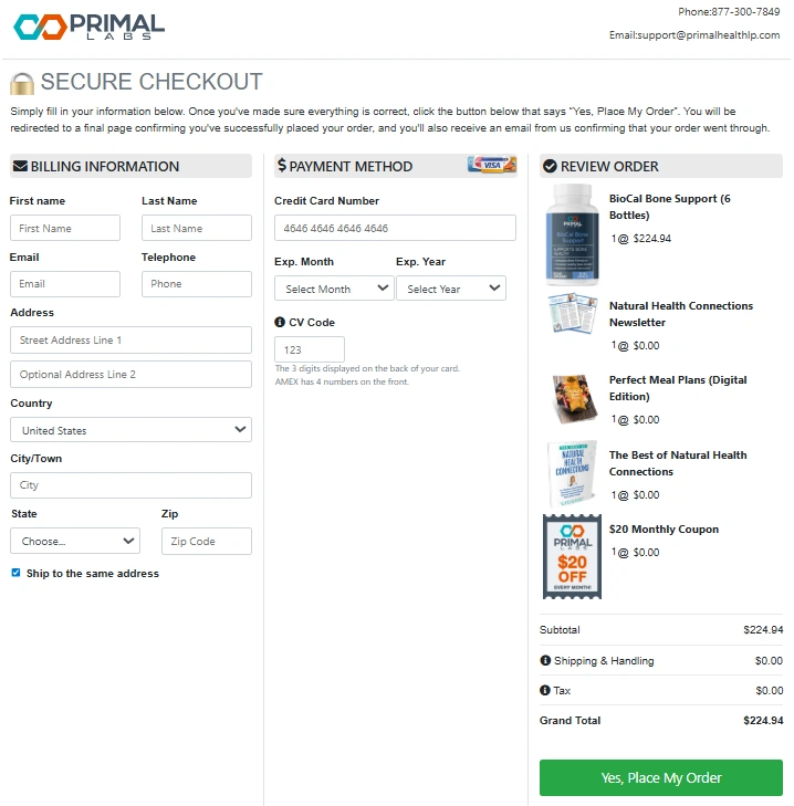 BioCal Bone Support Order Page
